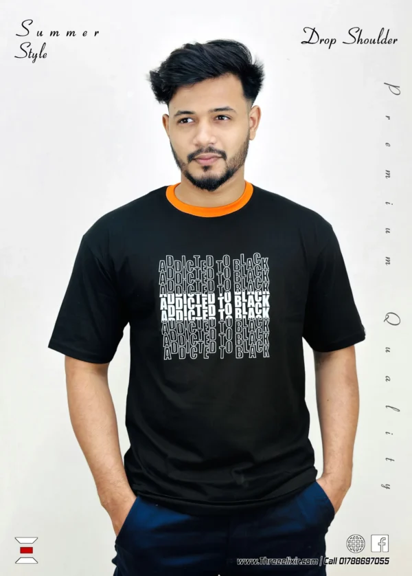 Addicted to Black drop shoulder T-shirt - Image 2