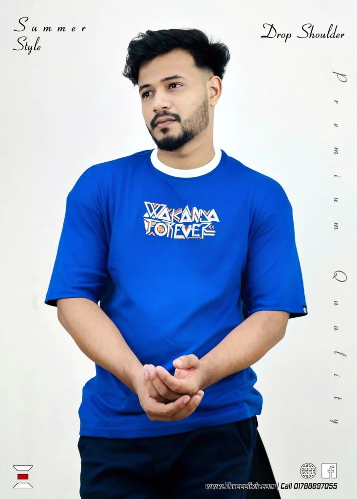 royal blue drop shoulder t- shirt from 3 elixir