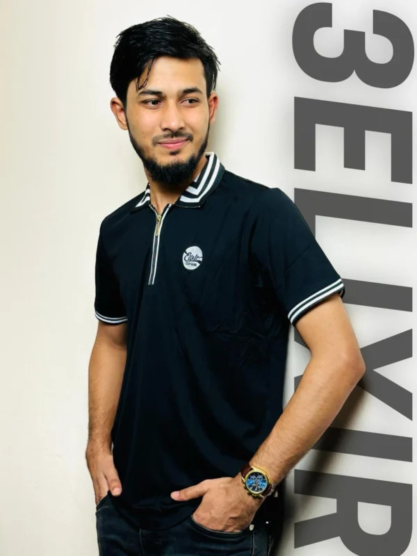 Chinese mercerized polo-Black