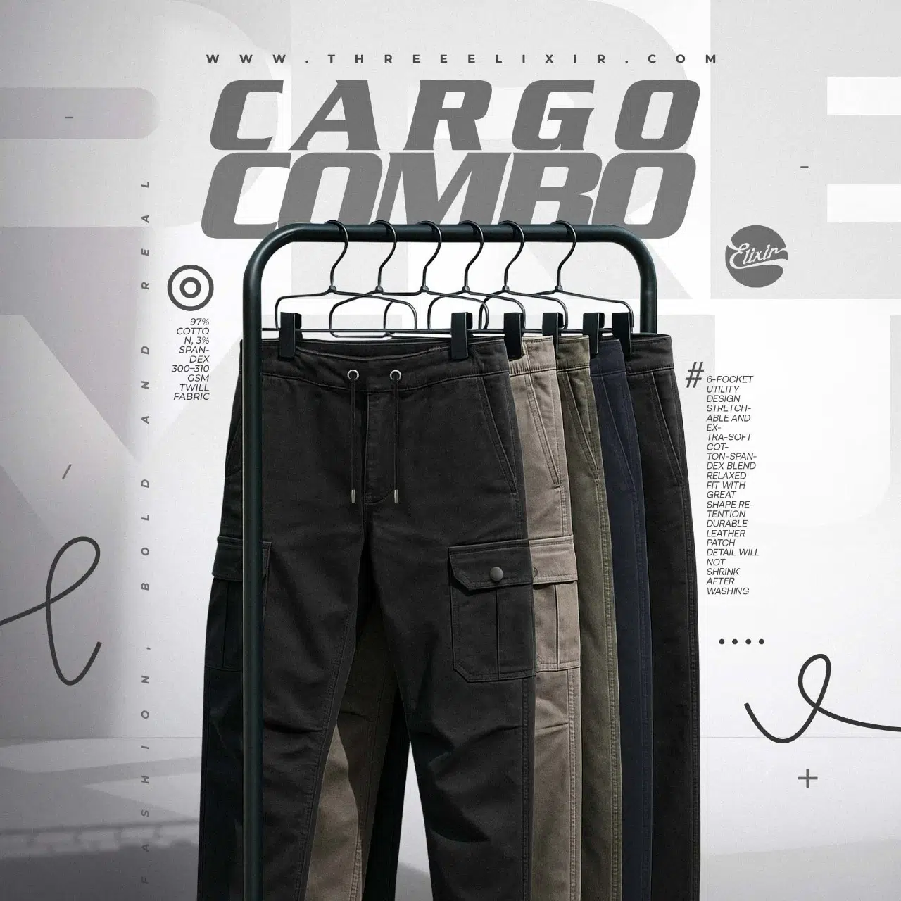 3 elixir premium cargo pant combo