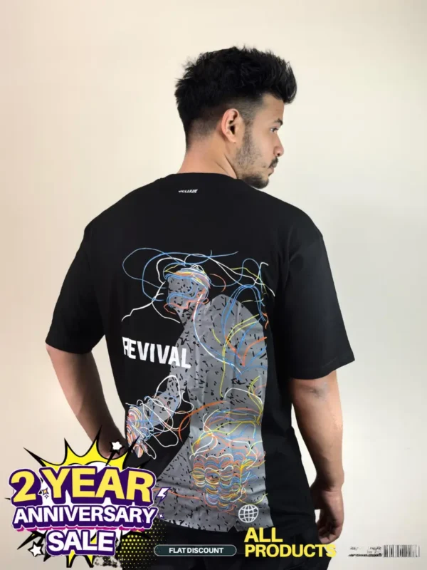 Revival-Black drop shoulder T-shirt