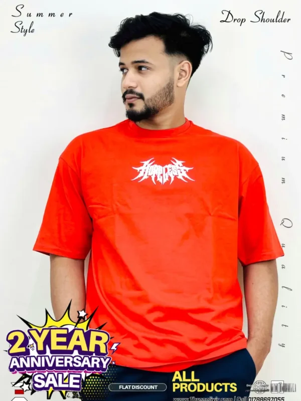 Hopeless-Red Orange drop shoulder T- shirt