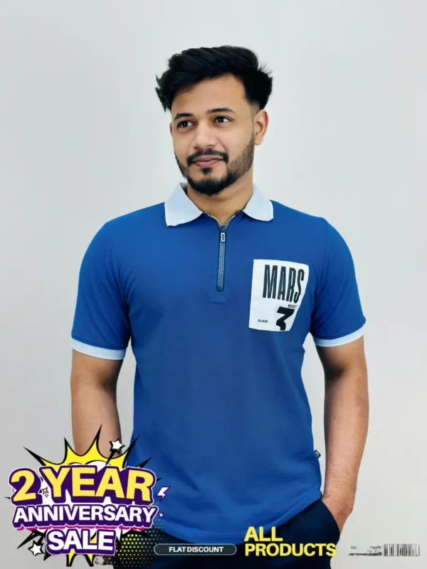 Zipper Polo- Blue