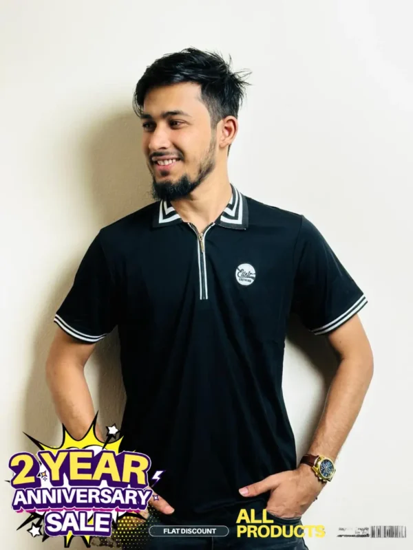 Chinese mercerized polo-Black