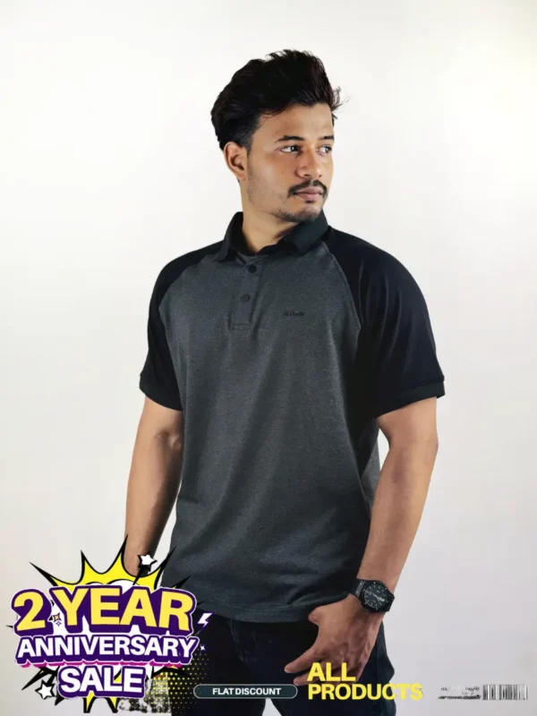Charcoal Raglan Polo